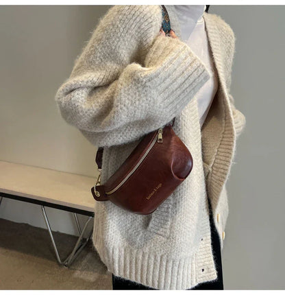 Luxurious Leather Crossbody Belt Bag – Versatile Waist & Shoulder Bag with Wide Strap