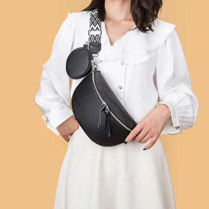 Stylish PU Leather Crossbody Bag with Braided Strap & Detachable Coin Pouch