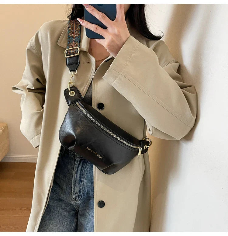 Luxurious Leather Crossbody Belt Bag – Versatile Waist & Shoulder Bag with Wide Strap