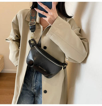 Luxurious Leather Crossbody Belt Bag – Versatile Waist & Shoulder Bag with Wide Strap