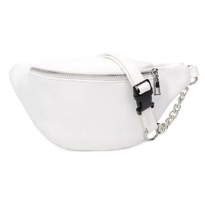 Black Crossbody Belt Bag with Subtle Chain Detail – Minimalist Faux Leather Waist Purse