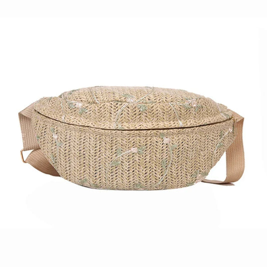 Woven Straw Crossbody Fanny Pack – Boho Wicker Waist Bag for Summer & Festival