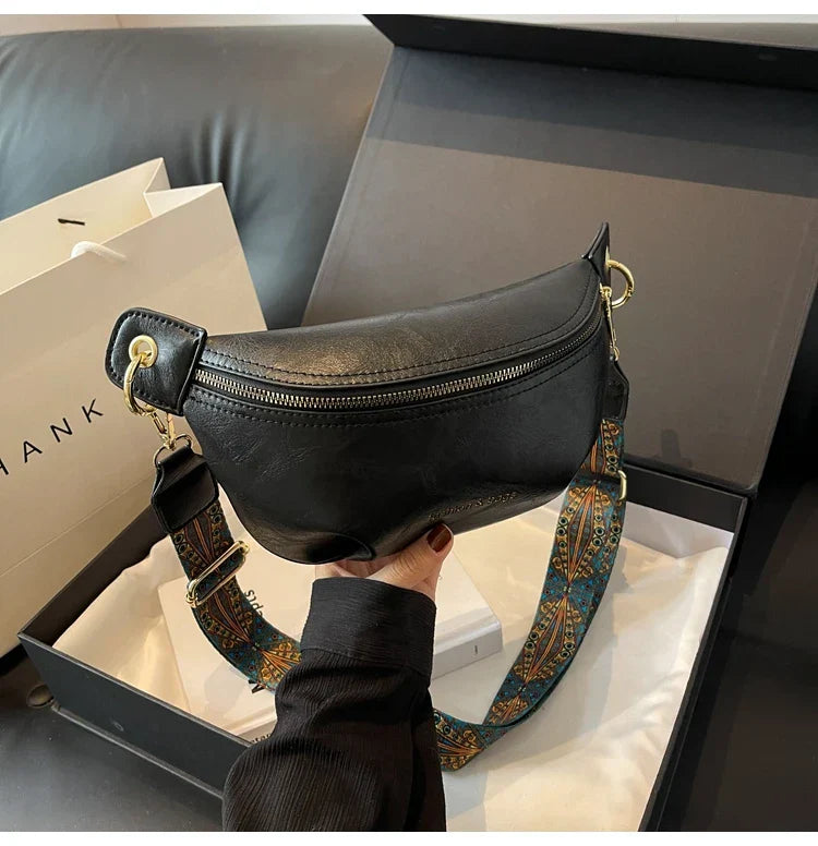 Luxurious Leather Crossbody Belt Bag – Versatile Waist & Shoulder Bag with Wide Strap