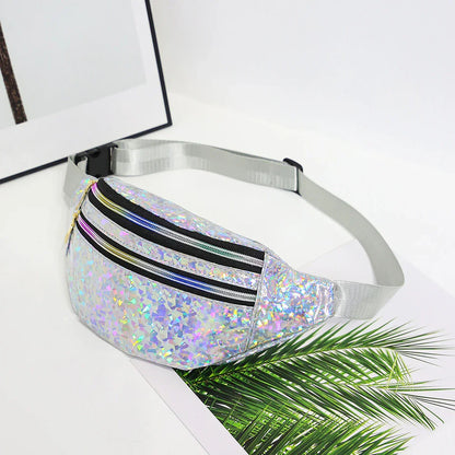 Holographic Fanny Pack & Crossbody – Iridescent Festival Waist Bag with Zipper Closure – Adjustable Belt for Concerts & Street Style