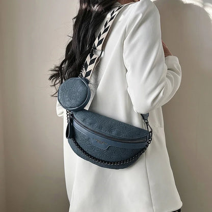 Trendy Crossbody Shoulder Bag with Chain Strap & Detachable Pouch – Versatile Waist, Shoulder, or Crossbody Wear
