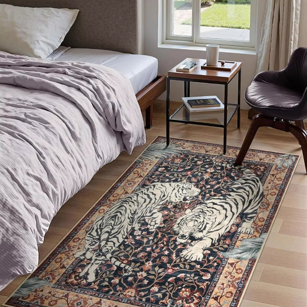 Elegant Tiger Print Living Room Rug – Soft, Anti-Slip, Machine Washable, Boho Jungle Decor