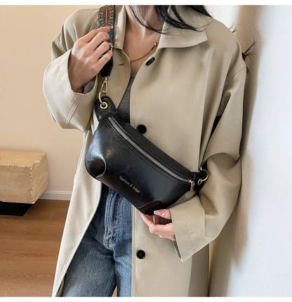 Luxurious Leather Crossbody Belt Bag – Versatile Waist & Shoulder Bag with Wide Strap