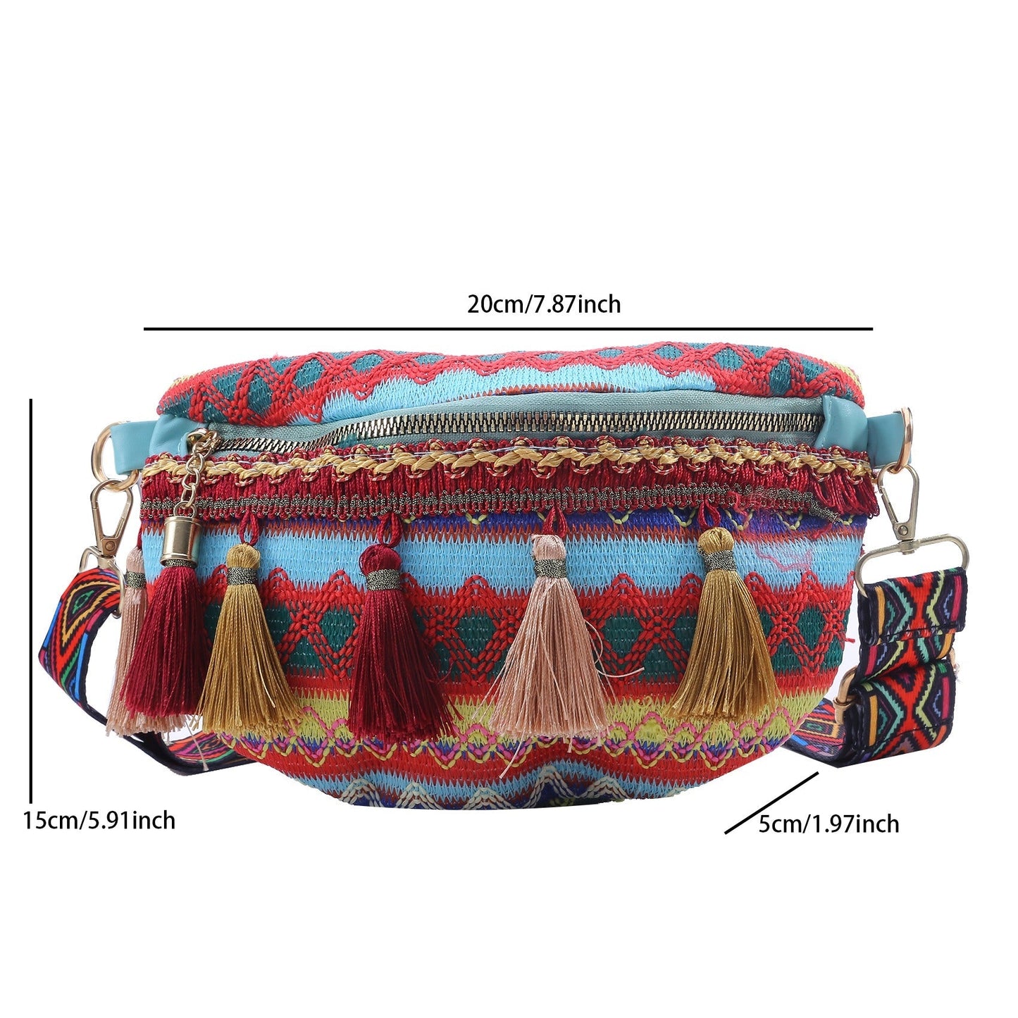 Bohemian Crossbody Bag with Fringe – Colorful, Adjustable Strap, Lightweight & Durable