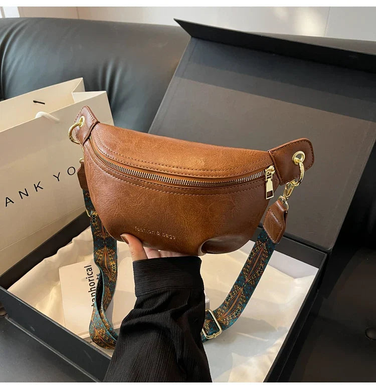 Luxurious Leather Crossbody Belt Bag – Versatile Waist & Shoulder Bag with Wide Strap