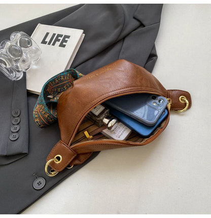 Luxurious Leather Crossbody Belt Bag – Versatile Waist & Shoulder Bag with Wide Strap