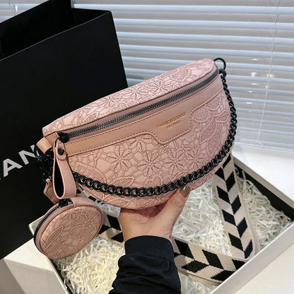 Trendy Crossbody Shoulder Bag with Chain Strap & Detachable Pouch – Versatile Waist, Shoulder, or Crossbody Wear