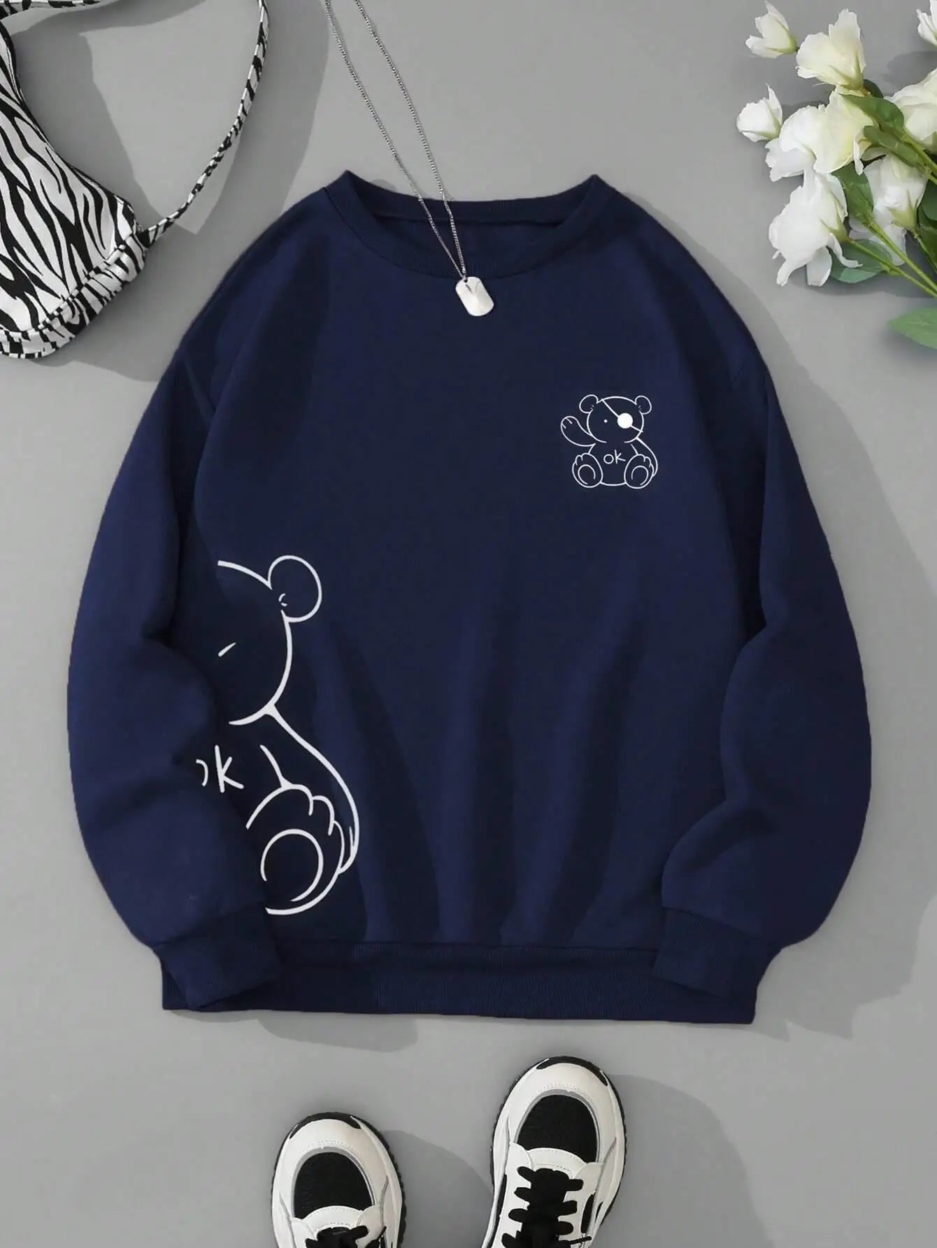 Unisex Cat Sweater – Minimalist Oversized Sweater with Cat Line Print