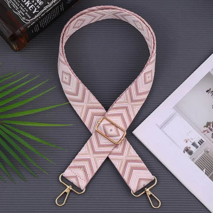 Adjustable Black & White Geometric Bag Strap – Stylish Replacement Purse Strap with Metal Clasps