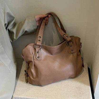 Stylish PU Leather Shoulder Bag – Spacious Tote with Multiple Pockets for Women
