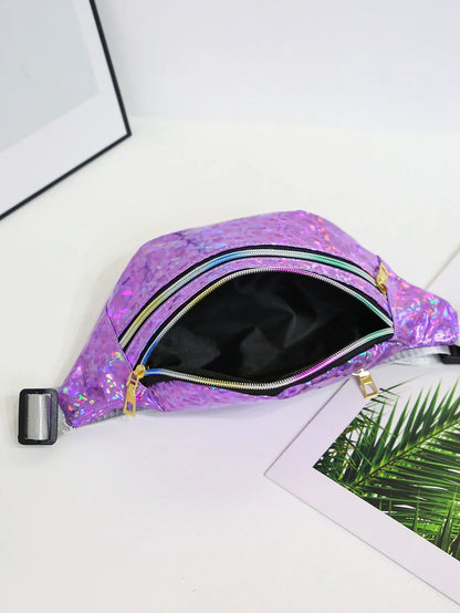 Holographic Fanny Pack & Crossbody – Iridescent Festival Waist Bag with Zipper Closure – Adjustable Belt for Concerts & Street Style