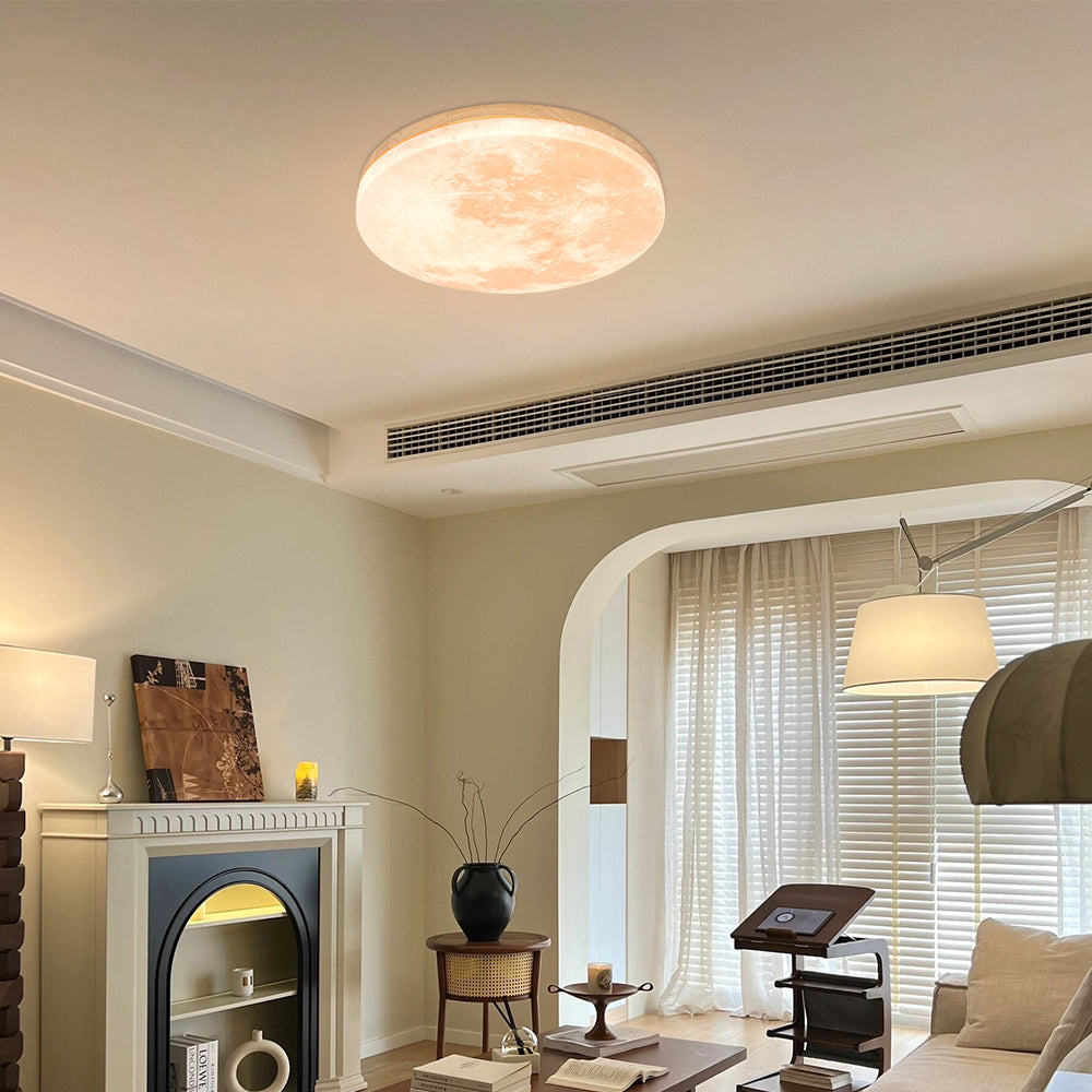 Modern Moon-Inspired Flush Mount Ceiling Light – LED, Dimmable, Minimalist Design for Bedroom & Living Room