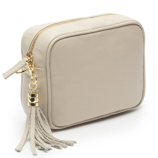 Beige Crossbody Bag for Women – Adjustable Strap with Ethnic Print & Tassel Detail