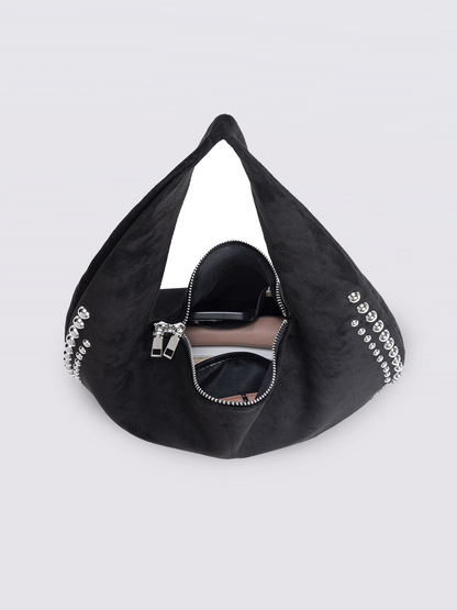 Black Vegan Leather Shoulder Bag with Studs – Bold & Stylish