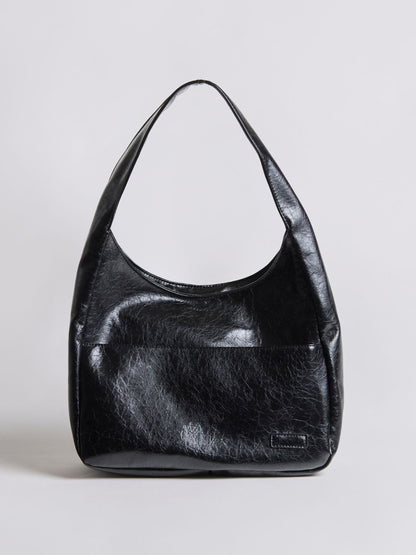 Black Vegan Leather Half-Moon Shoulder Bag – Elegant & Versatile