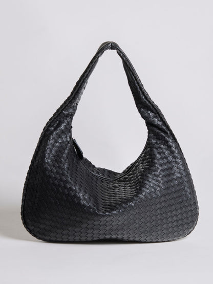 Spacious Braided Women’s Shoulder Bag – Black & Red Elegant Daily Handbag