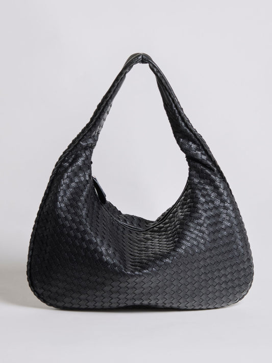 Spacious Braided Women’s Shoulder Bag – Black & Red Elegant Daily Handbag