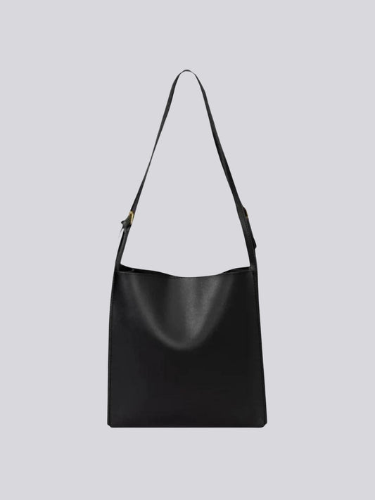 Minimalist Leather Shoulder Bag for Women – Spacious Black & Brown Elegance Handbag
