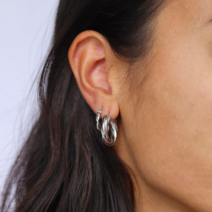 Gold Twisted Hoop Earrings – Elegant Gold-Plated Stainless Steel Hoops for Women – Hypoallergenic, Lightweight, and Versatile Fashion Jewelry