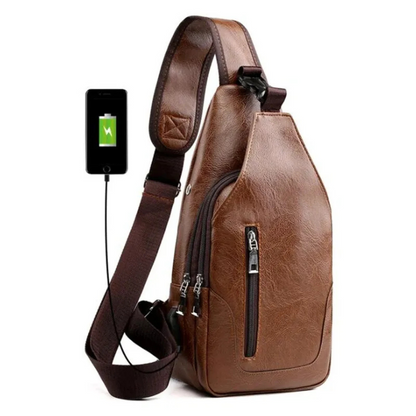 Luxury Leather Crossbody Bag – USB Charging Port & Anti-Theft Design