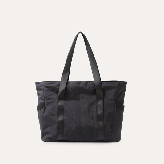 Black Tote Bag with Yoga Mat Holder – Water-Resistant & Laptop Compartment – Perfect for Gym, Work, or Beach
