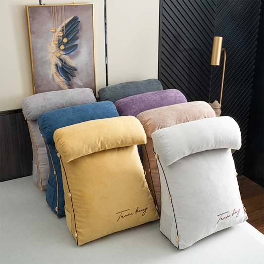 Large Triangle Reading Pillow Backrest Cushion with Head Roll & Side Pockets – Ergonomic Bed & Sofa Support
