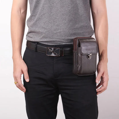 Men’s Premium Leather Waist Bag – Compact Belt Bag with Multiple Zippered Pockets for Everyday Use