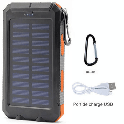 Solar Power Bank 20,000mAh – Waterproof Portable Charger with Dual USB Ports, LED Flashlight & Carabiner – Ideal for Camping, Hiking & Outdoor Adventures