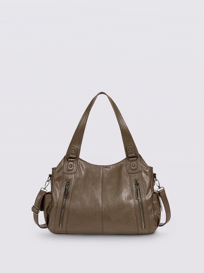 Black Leather Shoulder Bag with Side Pockets – Spacious & Elegant Women’s Leather Handbag