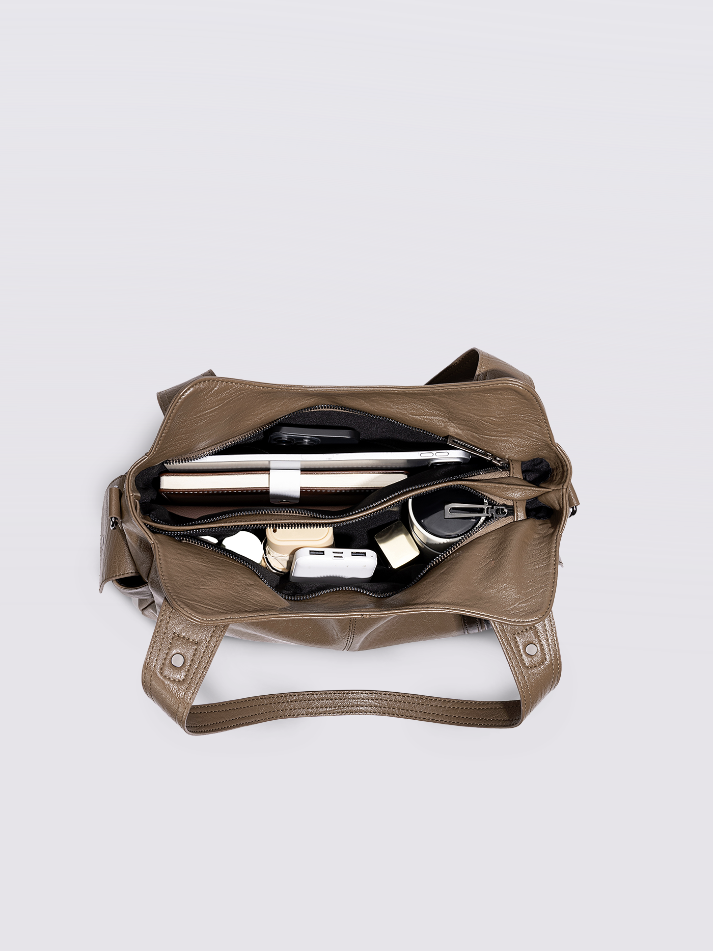 Black Leather Shoulder Bag with Side Pockets – Spacious & Elegant Women’s Leather Handbag