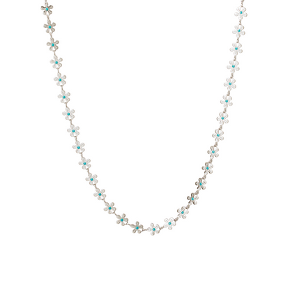 Gold-Tone Flower Necklace with Turquoise Enamel – Playful & Elegant Summer Jewelry
