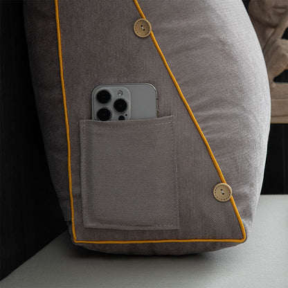 Large Triangle Reading Pillow Backrest Cushion with Head Roll & Side Pockets – Ergonomic Bed & Sofa Support