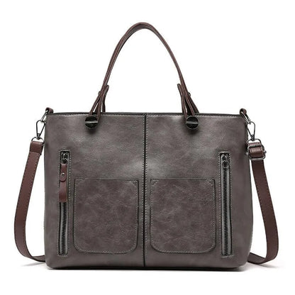 Women’s Shopper Tote Bag – Large Vegan Leather Handbag with Front Pockets & Shoulder Strap