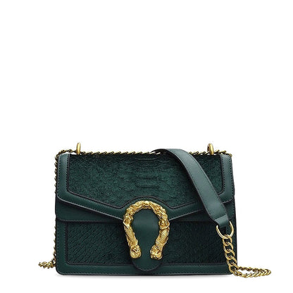 Luxury Crossbody Bag with Gold Dragon Clasp – Vegan Leather