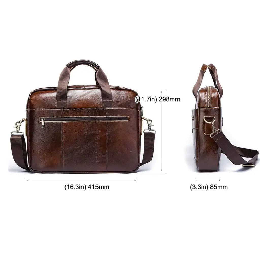 13.3" Leather Laptop Bag for Men – Premium Cowhide Briefcase with Water-Resistant Protection