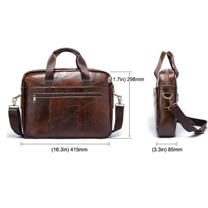 13.3" Leather Laptop Bag for Men – Premium Cowhide Briefcase with Water-Resistant Protection