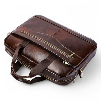 13.3" Leather Laptop Bag for Men – Premium Cowhide Briefcase with Water-Resistant Protection