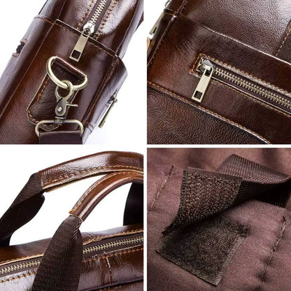 13.3" Leather Laptop Bag for Men – Premium Cowhide Briefcase with Water-Resistant Protection