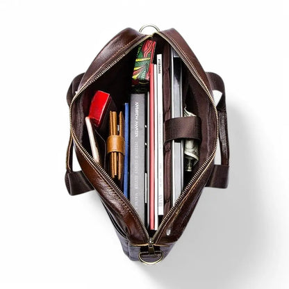 13.3" Leather Laptop Bag for Men – Premium Cowhide Briefcase with Water-Resistant Protection