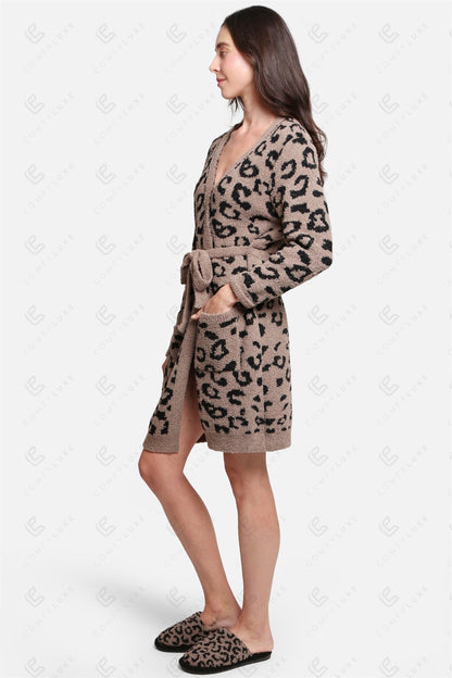Luxe Leopard Print Microfiber Robe with Pockets & Belt – Ultra-Soft Loungewear for Women