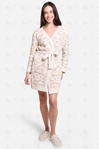 Luxe Leopard Print Microfiber Robe with Pockets & Belt – Ultra-Soft Loungewear for Women