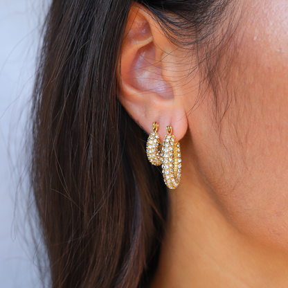 Gold Crystal Hoop Earrings – Luxury Sparkling Strass Hoops in Two Sizes for Women