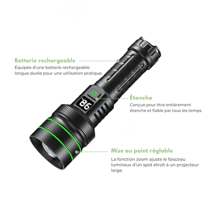 Rechargeable LED Tactical Flashlight with LCD Display & Power Bank Function