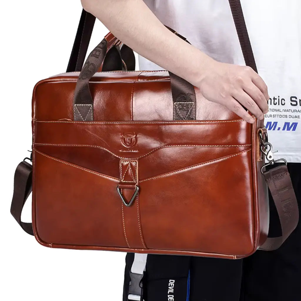 Brown Leather Work Briefcase – Classic Leather Laptop Bag for Men & Women