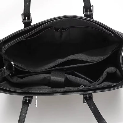 Waterproof 15.6″ Laptop Tote Bag – Elegant Black PU Leather Laptop Shopper