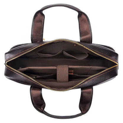 Dark Brown Leather Laptop Bag – Genuine Leather Briefcase for Work & Travel